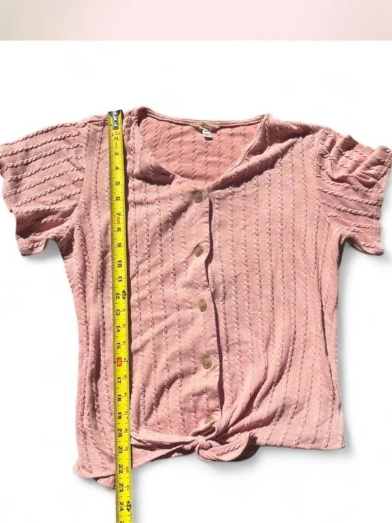 Weatherproof Vintage Pink Textured Knit Top M Button Front Cottagecore  Tee - Picture 4 of 8
